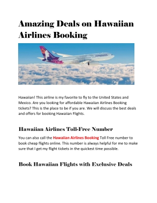 Amazing Deals on Hawaiian Airlines Booking