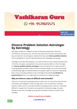 Divorce Problem Solution Astrologer by Astrology