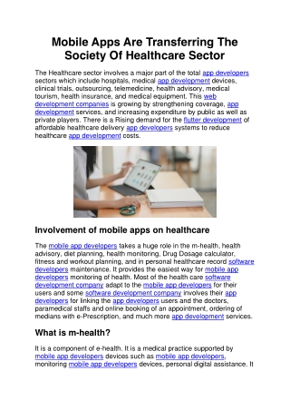 Mobile Apps Are Transferring The Society Of Healthcare Sector