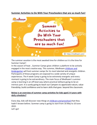 Summer Activities to Do With Your Preschoolers that are so much fun