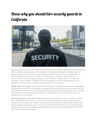 Know why you should hire security guards in California