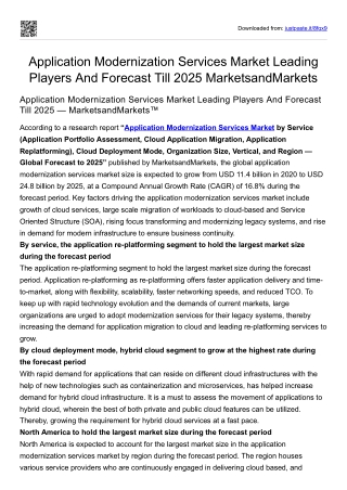 Application Modernization Services Market Leading Players And Forecast Till 2025