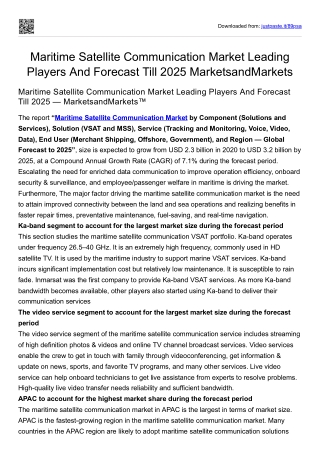 Maritime Satellite Communication Market Leading Players And Forecast Till 2025