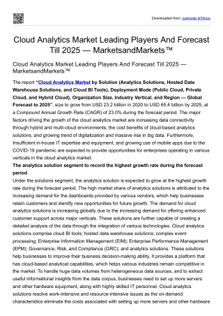 Cloud Analytics Market Leading Players And Forecast Till 2025