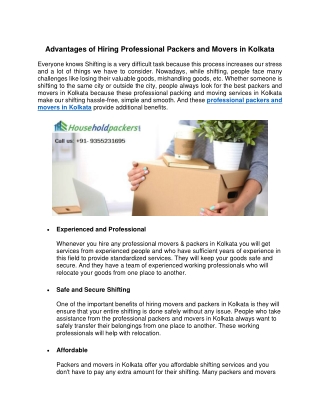 Advantages of Hiring Professional Packers and Movers in Kolkata
