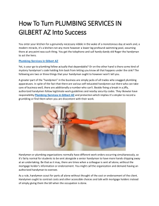 How To Turn PLUMBING SERVICES IN GILBERT AZ Into Success