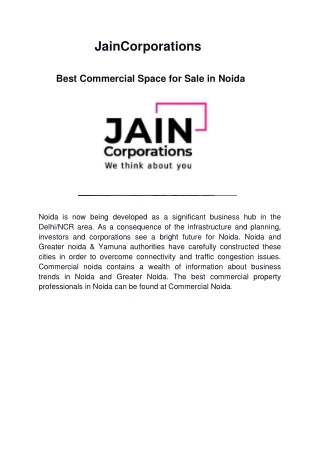 Best Commercial Space for Sale in Noida - JainCorporations