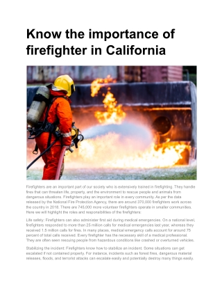 Know the importance of firefighter in California