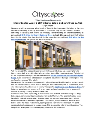 Interior tips for Luxury 3 BHK Villas for Sale in Budigere Cross by Aratt Cityscapes