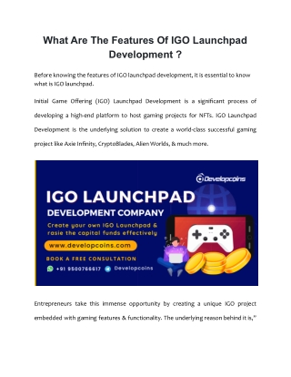 What Are The Features Of IGO Launchpad Development