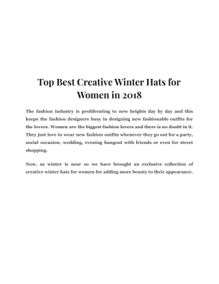 Top Best Creative Winter Hats for Women in 2018