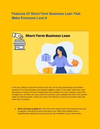 Features Of Short-Term Business Loan That Make Everyone Love It