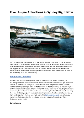 Five Unique Attractions in Sydney Right Now