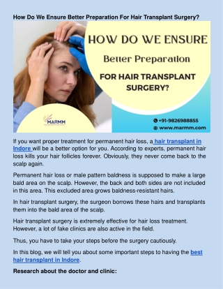 How Do We Ensure Better Preparation For Hair Transplant Surgery?