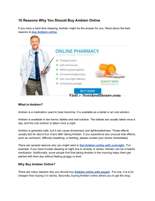 10 Reasons Why You Should Buy Ambien Online
