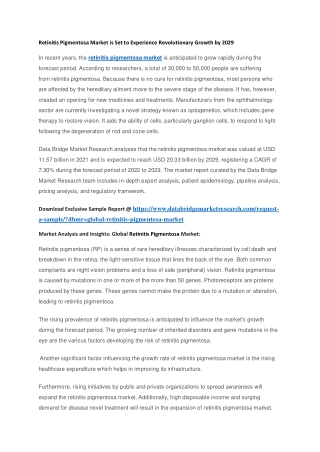 Retinitis Pigmentosa Market is Set to Experience Revolutionary Growth by 2029