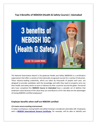 3 Benefits of NEBOSH (Health & Safety Course)