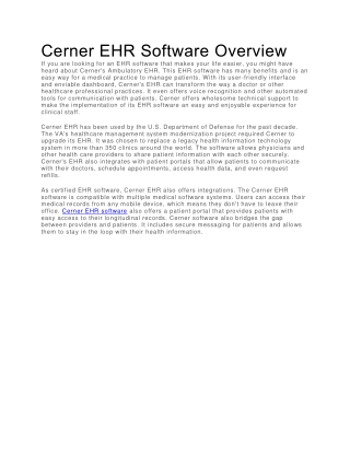 Cerner EHR Software Overview