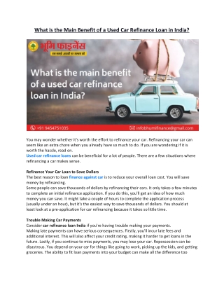 What is the main benefit of a used car refinance loan in India