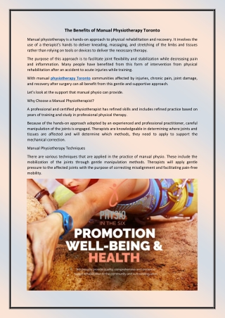 The Benefits of Manual Physiotherapy Toronto