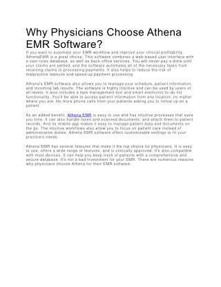 Why Physicians Choose Athena EMR Software