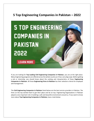 5 Top Engineering Companies in Pakistan – 2022
