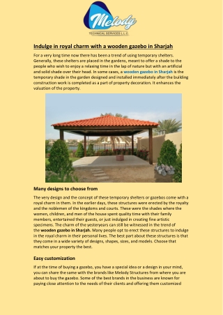 Indulge in royal charm with a wooden gazebo in Sharjah