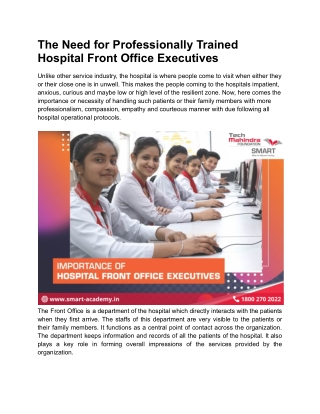 The Need for Professionally Trained Hospital Front Office Executives