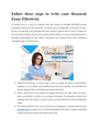 Follow these steps to write your Research Essay Effectively