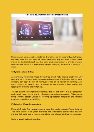 5 Benefits to Avail from IoT Smart Water Meters