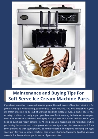 Maintenance and Buying Tips For Soft Serve Ice Cream Machine Parts