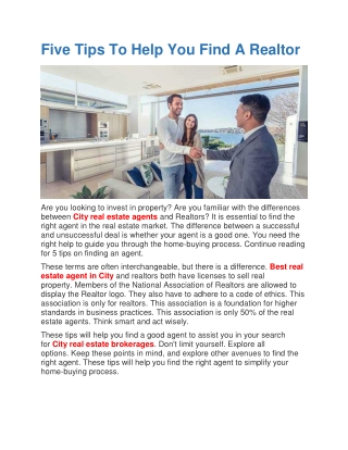 Five Tips To Help You Find A Realtor