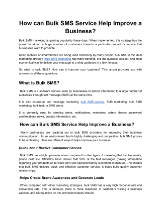 How can Bulk SMS Service Help Improve a Business-article