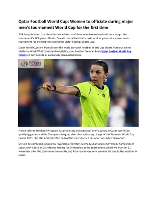 Qatar Football World Cup Women to officiate during major men's tournament World Cup for the first time