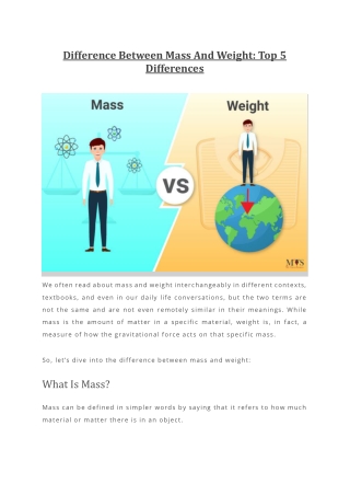 Difference Between Mass And Weight- Top 5 Differences