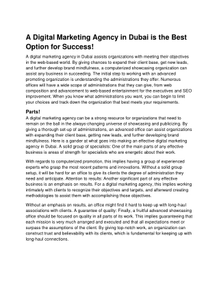 A Digital Marketing Agency in Dubai is the Best Option for Success