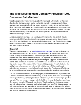 The Web Development Company Provides 100% Customer Satisfaction!