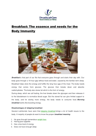 Breakfast: The essence and needs for the Body Immunity