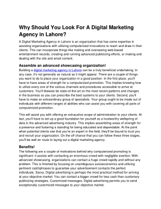 Why Should You Look For A Digital Marketing Agency in Lahore?