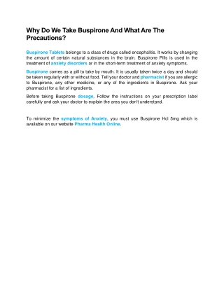 Why Do We Take Buspirone And What Are The Precautions
