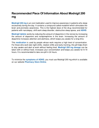 Recommended Piece Of Information About Modvigil 200 mg
