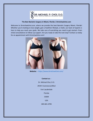 The Best Bariatric Surgery in Miami, Florida  Drmichaelchoi