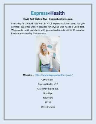 Covid Test Walk In Nyc  Expresshealthnyc