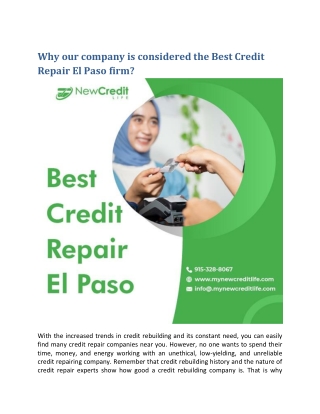 Why our company is considered the Best Credit Repair El Paso firm