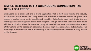 Simple Ways to Fix QuickBooks connection has been lost