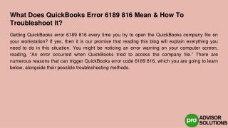 How to Find and Troubleshoot QuickBooks 6189 816 Error? Read this post