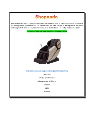 Zero Gravity Massage Chair Australia  Shopnado.com.au