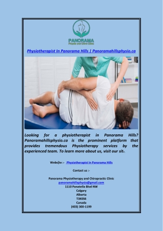 Physiotherapist In Panorama Hills  Panoramahillsphysio.ca