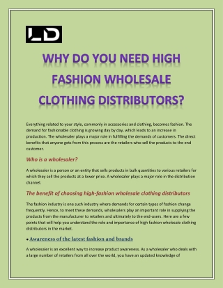 High Fashion Wholesale Clothing Distributors