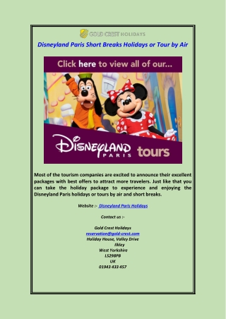 Disneyland Paris Short Breaks Holidays or Tour by Air